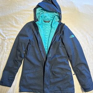 North Face Women's Triclimate Thermoball 3-in-1 winter jacket small navy teal
